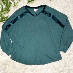 Grace+Emma dark teal women’s top sweater with velvet detail